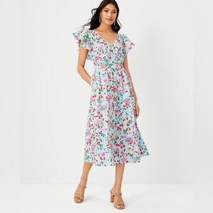 Ann Taylor NWT Floral Flutter Sleeve Flare Dress Size‎ 12